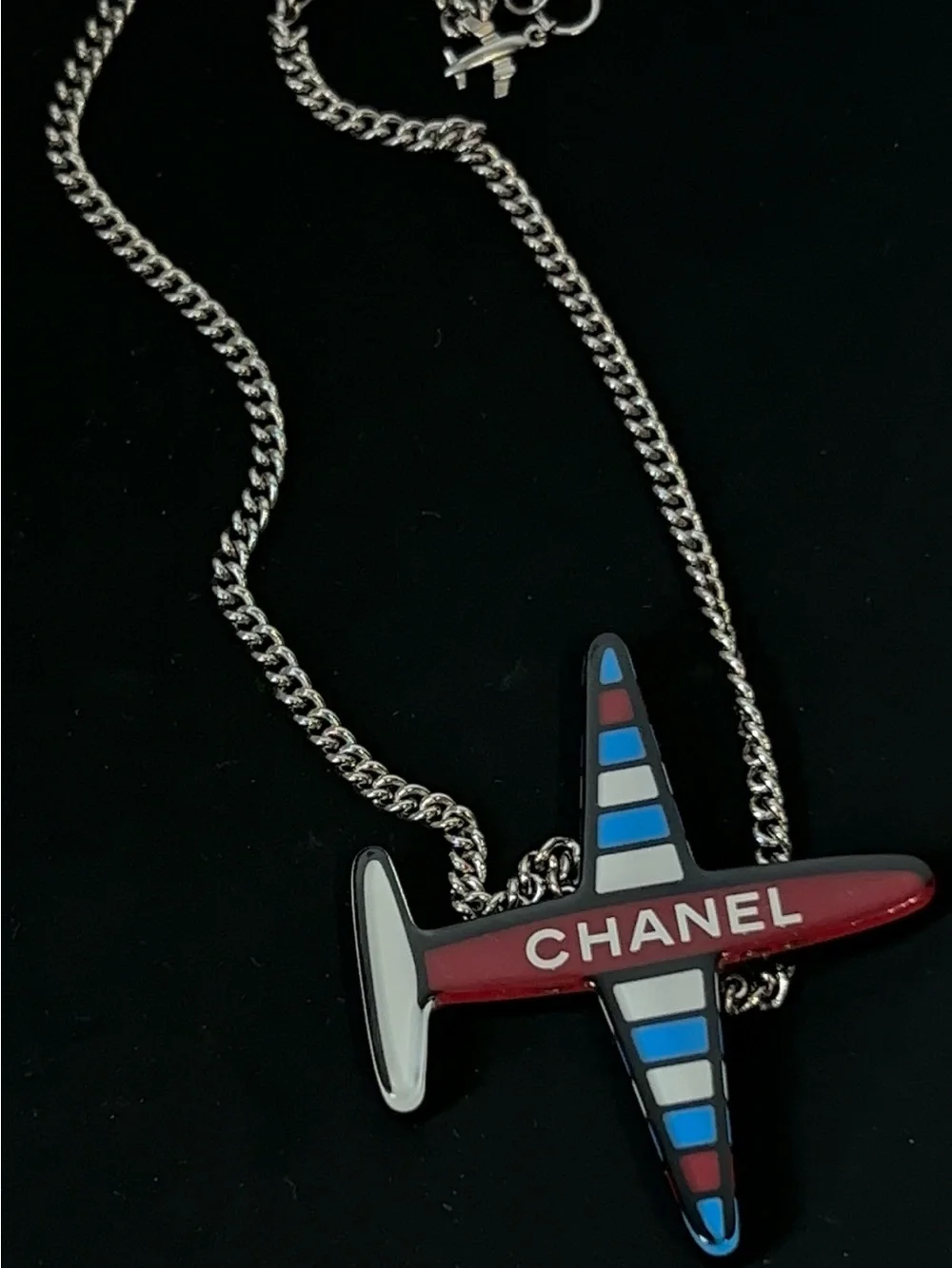 Chanel unisex Red & Blue Airplane Pendant Necklace